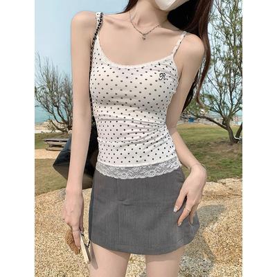 Reines Verlangen weiß gepunktetes Camisole Damen Sommer süß Hottie Unterwäsche Spitze gespleißtes besticktes kurzes Top