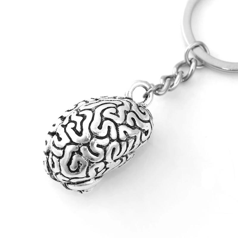 Vintage 3D Brain Keychain Anatomical Organs Body Parts Keyring Pendant For Doctor Graduation Gift Jewelry Handcrafts