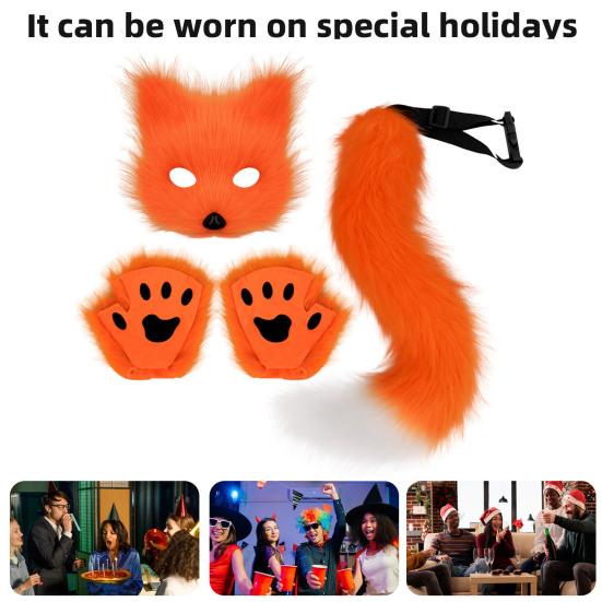 Furry Therian Kostýmová sada pro dívky ženy ocas z umělé kožešiny plyšová maska nadýchané tlapkové rukavice sada liška kočka vlk zvíře cosplay doplňky