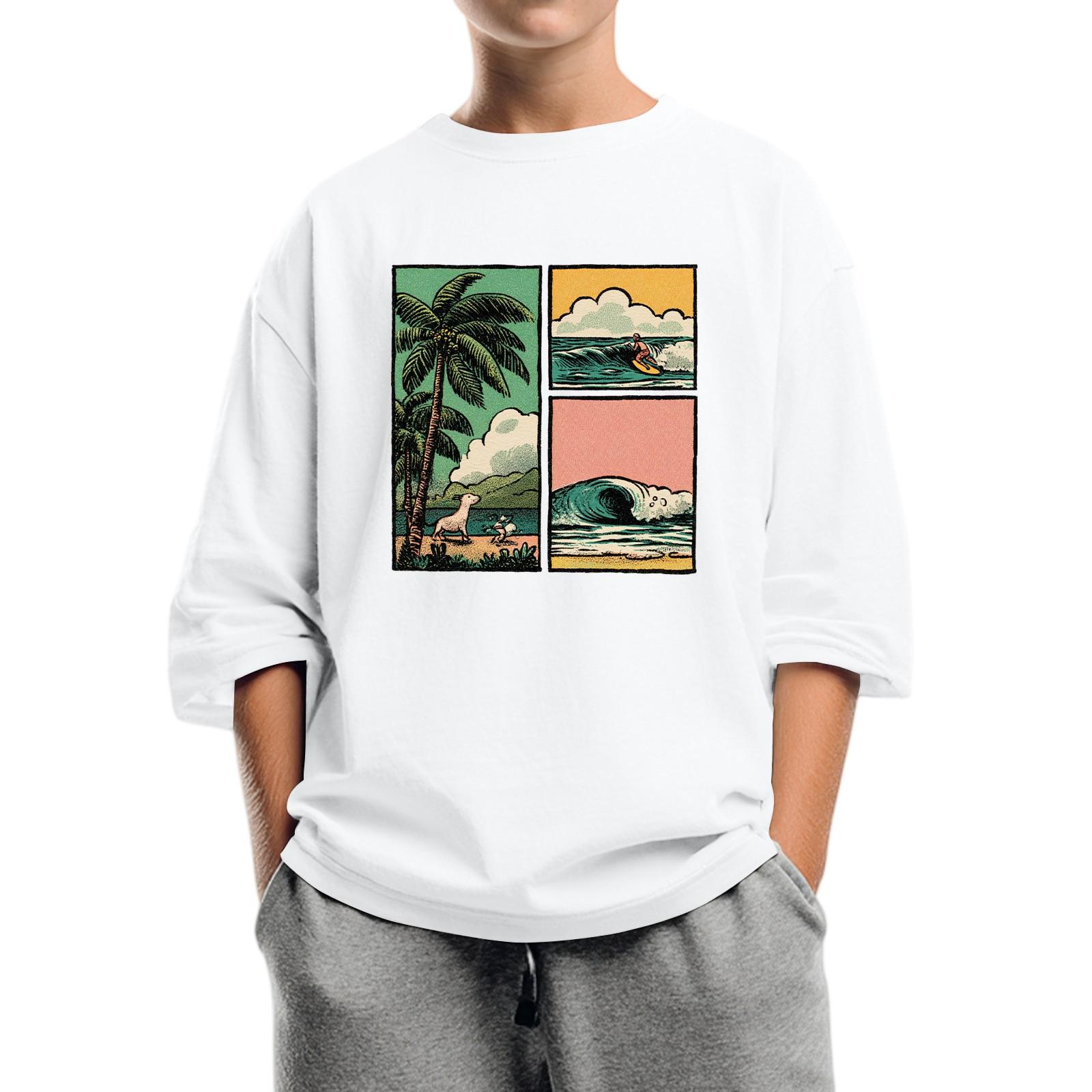 

Детская мода Принтованный топ с круглым вырезом и рукавом семь восьмых Повседневная футболка 160 белый