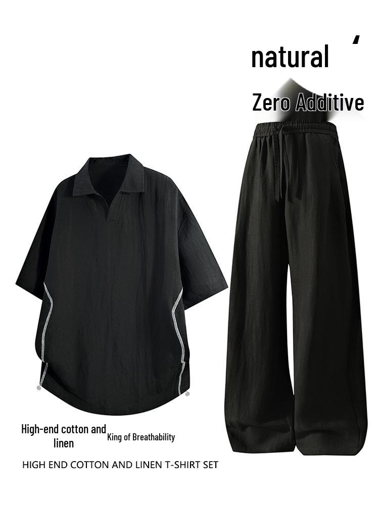 Men's Summer Ice Silk Lyocell Casual Polo Set - Loose, Sweat-Absorbent, Short Sleeve Sportswear Two-Piece.