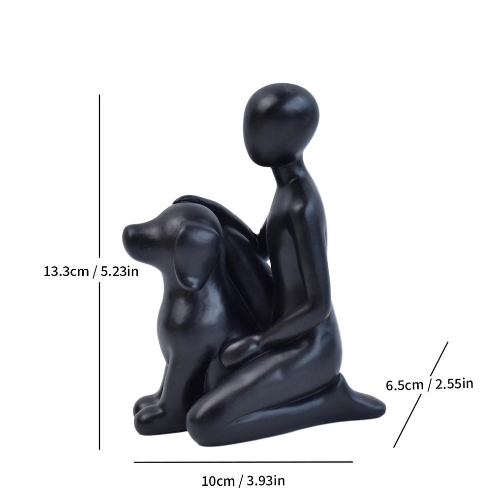 Pet Sculpture Home Decor Cute Man and Dog Statue Decoration Office Living Room Bedroom Home Memory Gifts for Pet Lovers