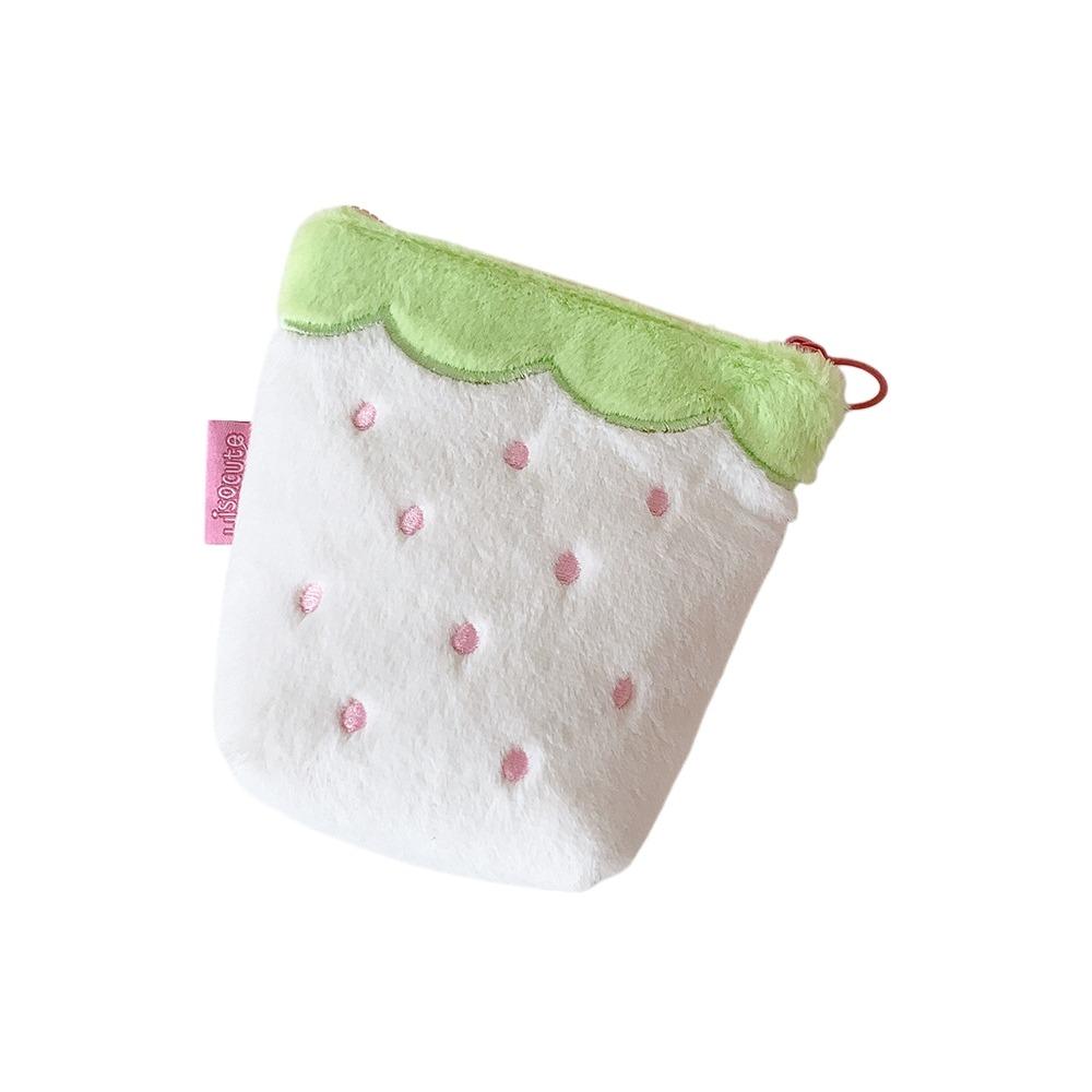 Zipper Design Plush Strawberry Keychain Lipstick Card Bag Earphone Bag Key Pendant  Student