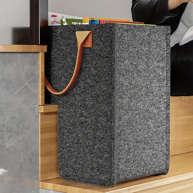 Stair Basket with Leather Handles Felt L-Shape Large Capacity Stair Step Bin Foldable Staircase Organizer for Clothes Toys