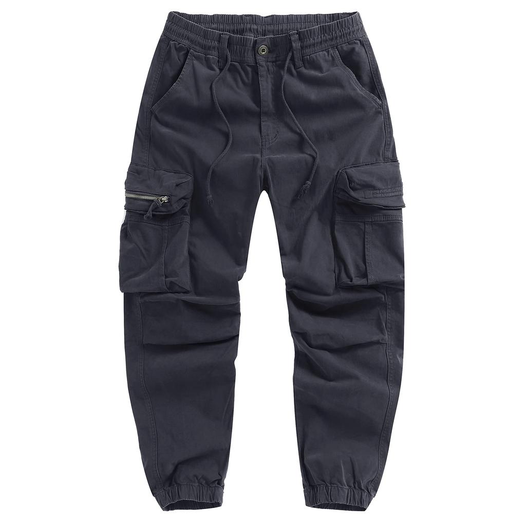 Men's Solid Color Safari Style Casual Pants Fashion Multi-Pockets Zipper Fly Full Length Trouses Men Breathable Jogging Pants