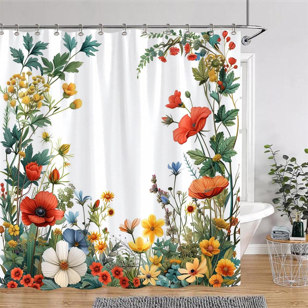 Beautiful Botanical Floral Shower Curtain Watercolour Painting Art Creative Vintage Style Polyester Bath Curtains Bathroom Decor