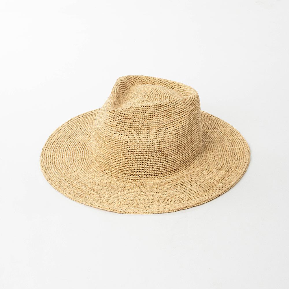 European and American high-end handmade crochet fine raffia wide-brimmed jazz hat outdoor sunscreen sunshade straw hat