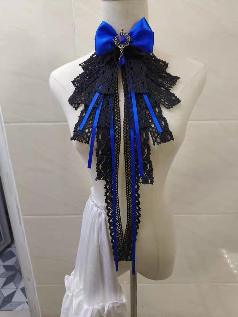 Cosplay-Kragen für Damen abnehmbar Gefälschte Kragen Original Lolita Schwarze Spitze Schleife Gotisch Hof Elegant Halsbinden für Herren Krawatte