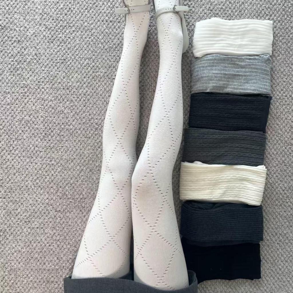 Miu Gray Diamond Hollow Base Layer High Elasticity Anti-Slip Slimming Pantyhose for Spring and Autumn Wear