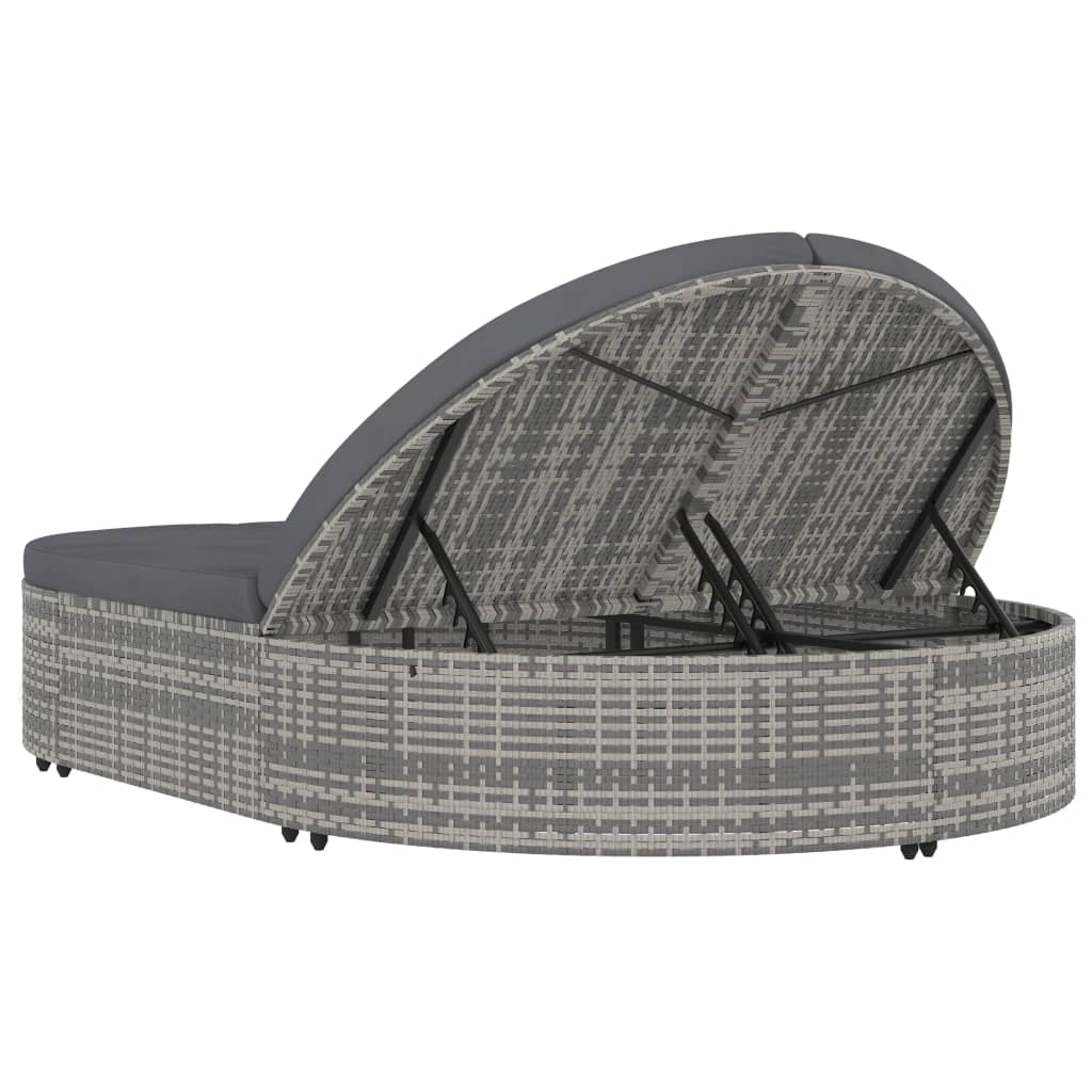 Double Sun Lounger with Cushions Poly Rattan Gray