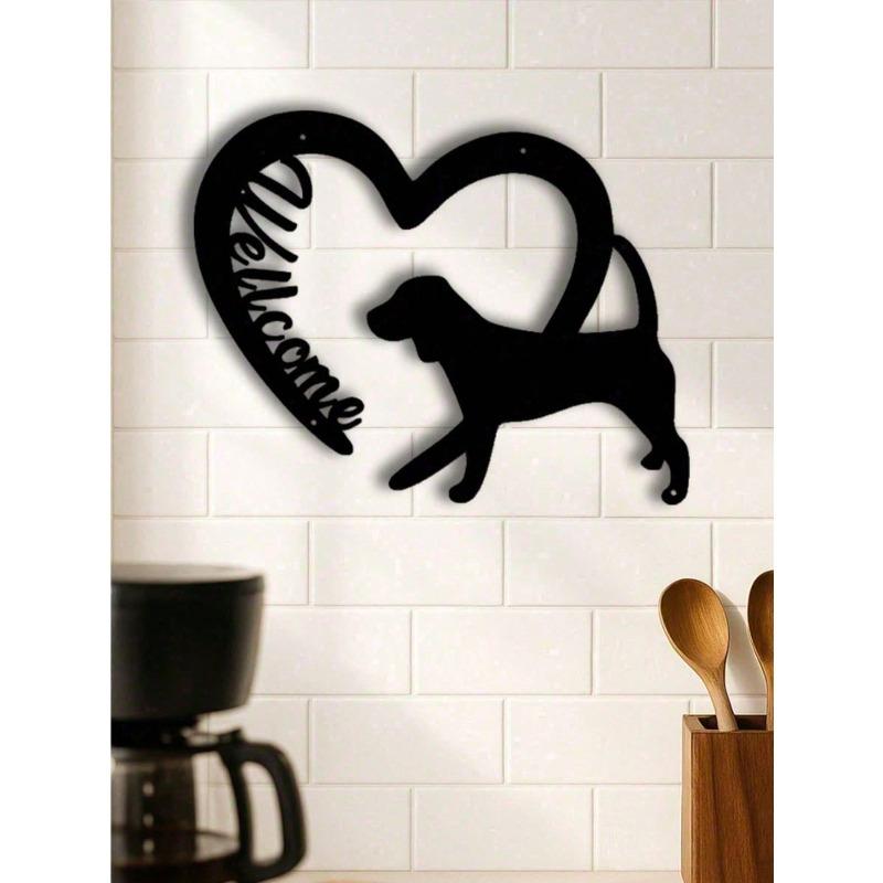 Rustic Farmhouse Welcome Sign Vintage Black Metal Wall Art Dog Cutouts Porch Decor Gift