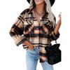 Women's  Fall Winter Plaid Wool Blend Shirt Jacket, Long Sleeve Loose Button Down Coat With Pocket, European American Style Casual Outerwear