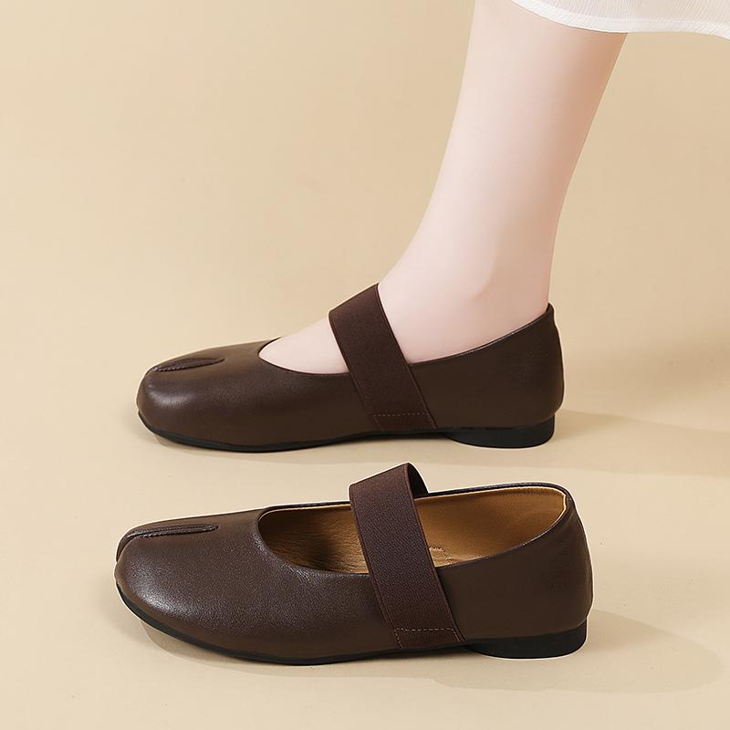 Women's Black Mary Janes Brown Leather Ballet Shoes Flats Casual Slip on Sandals Summer Maternity Shoes for Girls
