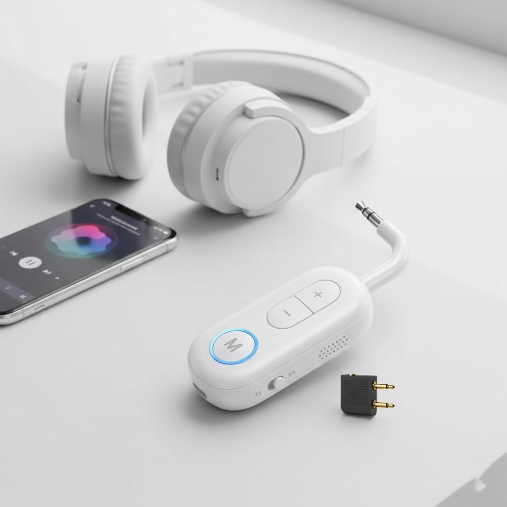 

Wireless Audio Adapter Bluetooth 5 3 Transmitter Receiver 2 in 1 for TV Airplane Car Speaker Headphone with 3 5mm Jack Aux Cable білий