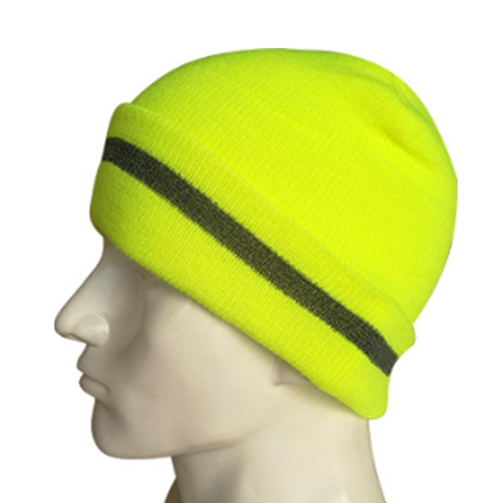Reflective Safety Cap Autumn and Winter Knitting Yarn No Brim with Reflective Stripe Adult Windproof Cold Insulation Outdoor Work High Visibility