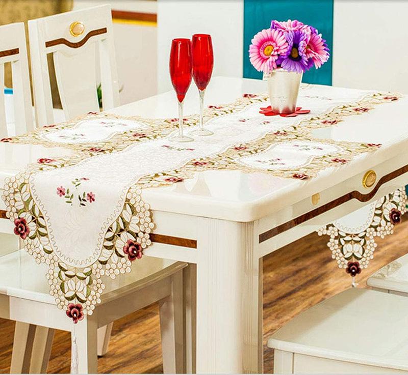Polyester Embroidery Flower Table Runners and Napkins for Home Kitchen Dining Decoration