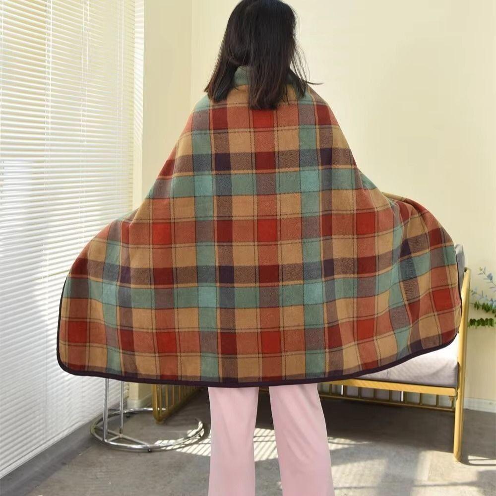 Lazy Plaid Wearable Blanket Fleece-lined Thicken Home Shawl Blanket Soft with Button Thermal Blanket Outdoor Travel