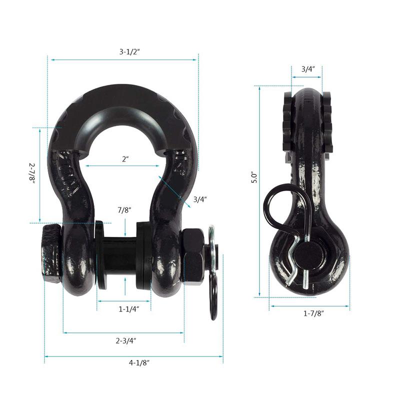Shackles 3/4 Inch D Ring Shackle 2pcs 45,000lb Break Strength Tow Hook for Tow Strap Winch Off-Road Jeep Truck Vehicle Recovery