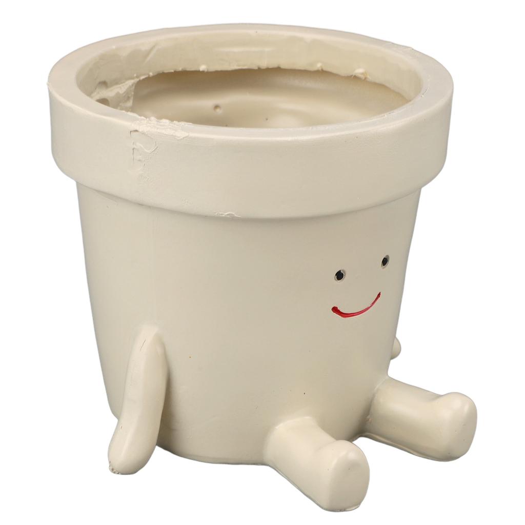 Sitting Flower Pot Cute Face Resin Planter Decorative Succulent Flowerpot with Drain Hole for