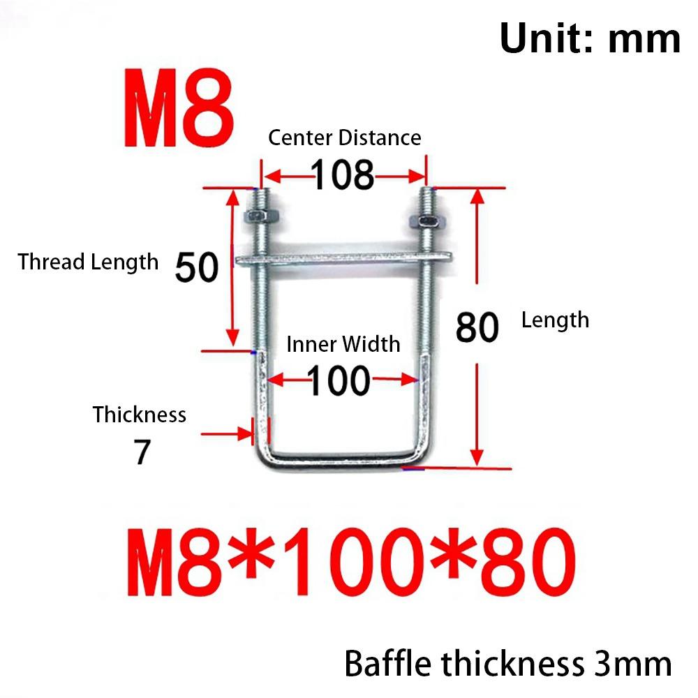 

1Pcs Galvanized Q235 Carbon Steel Pipe U-clamp With Baffle Right Angle U-bolt for Square Tube M8x100x80mm