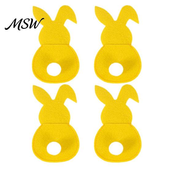 Kids Party Dining Decor 4 Pcs Easter Bunny Cutlery Holders, Felt Tableware Pouch Bags, Cute Rabbit Utensil Festive Table Centerpiece Accessory Sleeve,