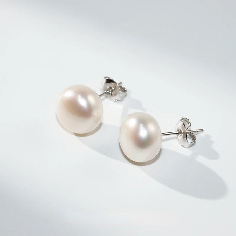 Trumium 100% 925 Silver Handpicked Freshwater Natural Pearl Stud Earrings for Women High Quality Simple Pearl Earring