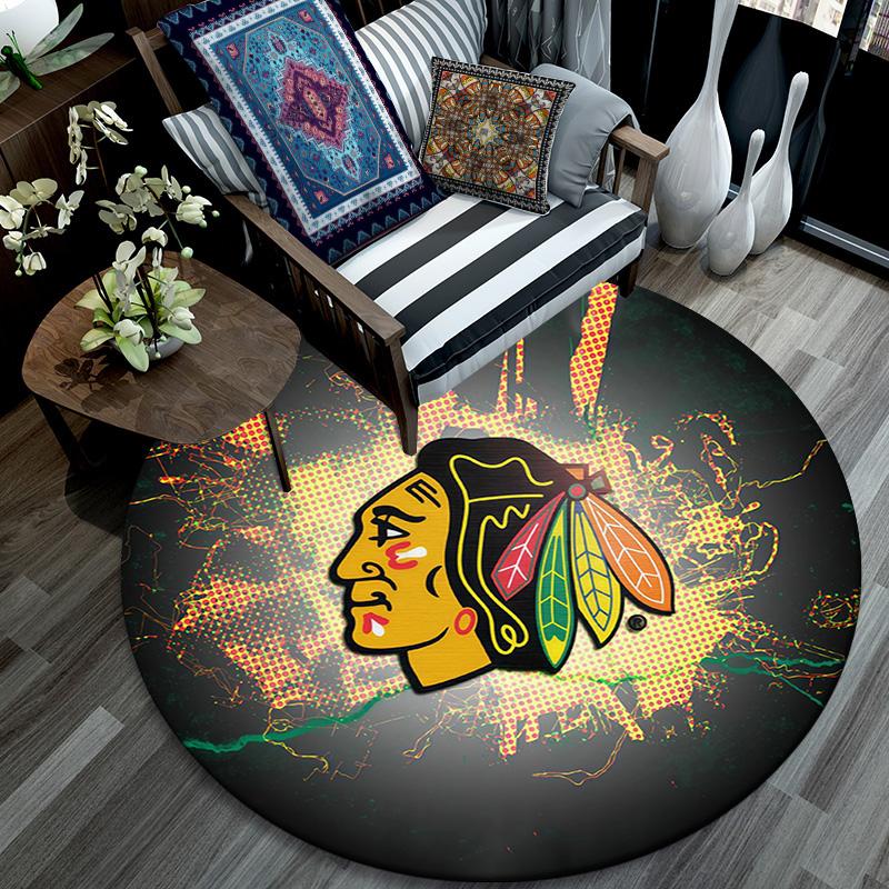 Chicago Blackhawks Rundteppich, Teppich für Wohnzimmer Schlafzimmer Sofa Spielzimmer Dekor, Rutschfeste Bodenmatte