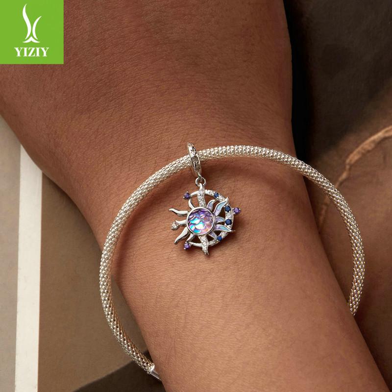 Vintage Magic Sun Moon Diy Pendant Accessories, Jewelry S925 Sterling Silver Bracelet Beaded