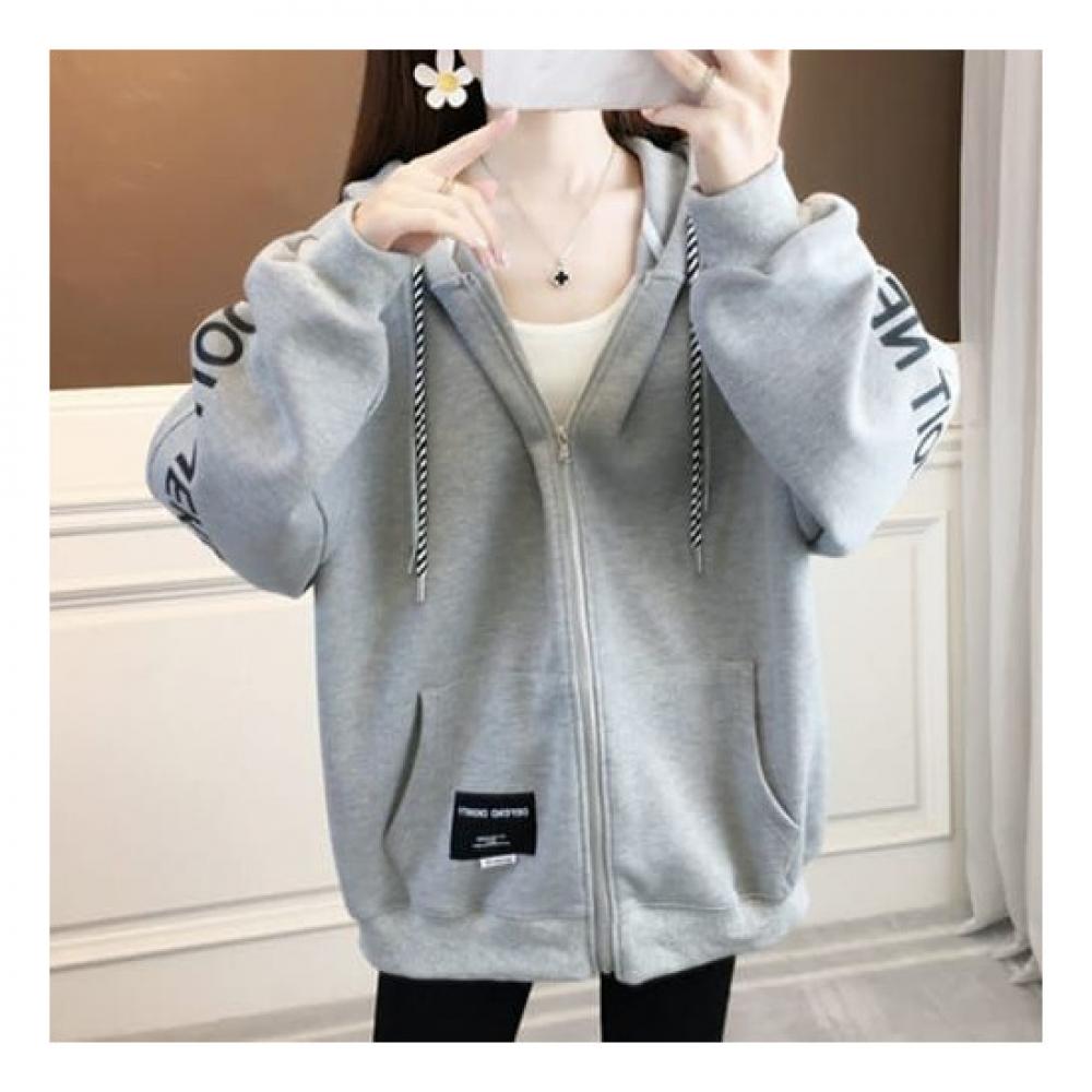 Navava Women Casual Lettering Long Sleeve Zip Up Hoodie Nc191