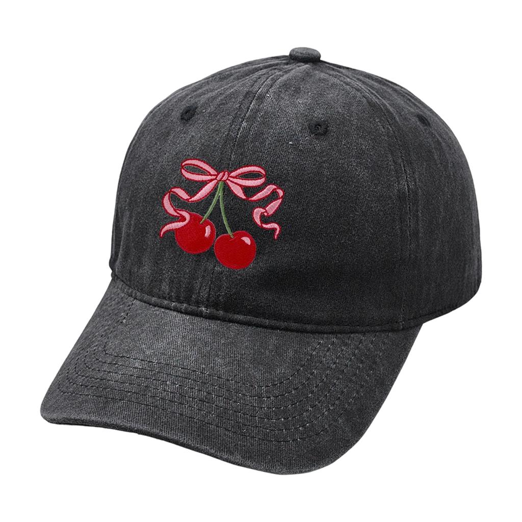 Cotton Baseball Caps with Cherry Bowknot Print Adjustable Size Truckers Hat For Sun Protections Women Teens Daily Wear