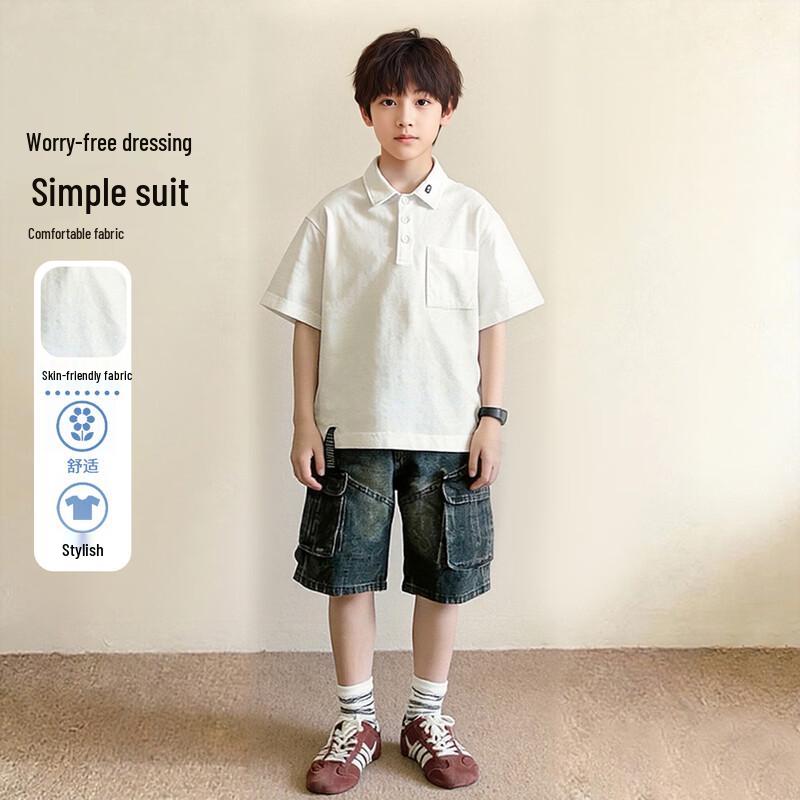 Frog Prince Boys  Summer Korean Style Polo Shirt & Denim Shorts Set 160