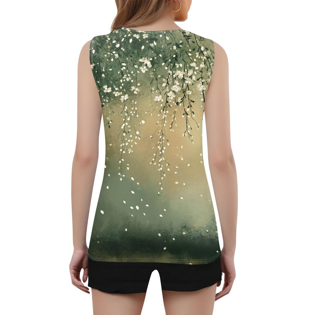 Womens Tank Top V Neck Basic Printed Casual Flowy Sleeveless Deep Side Cut Tops For Women