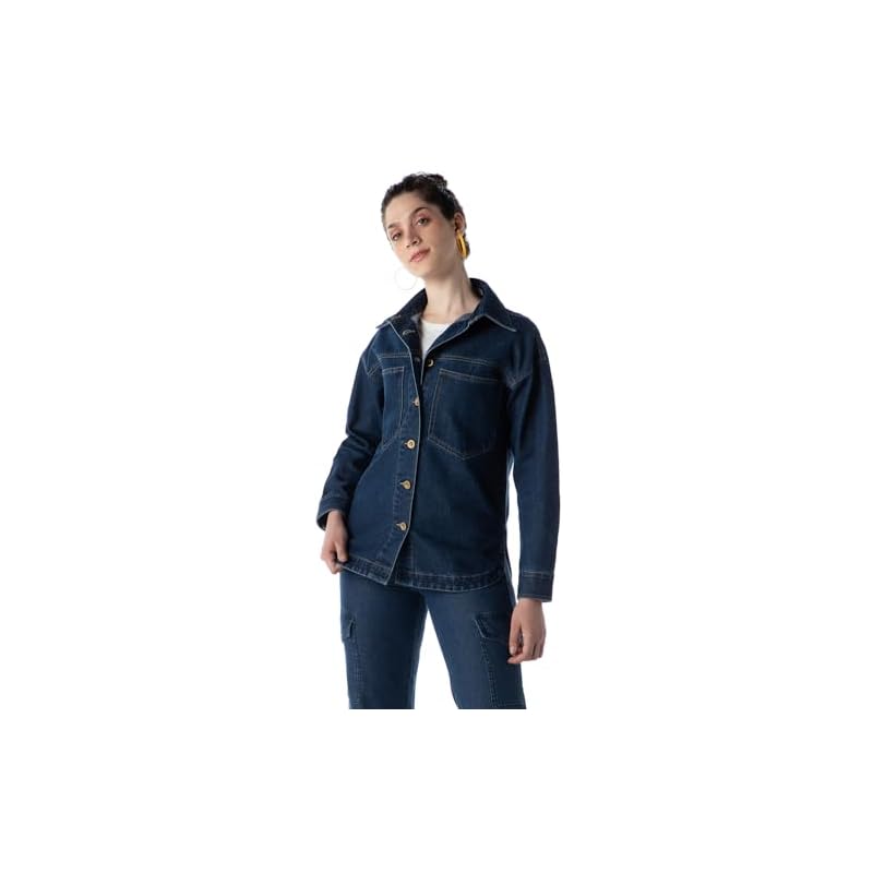 INKD Women's Oversized Shacket (Jacket) - Oversized Fit | Double Patch Pockets | Enzyme Wash | Jacket for Women
