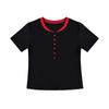 Summer Women's Slimming Dance T-Shirt: Round Neck, Button-Down, Versatile, Short Sleeve, Cotton Fashion Top