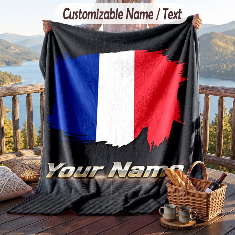Flannel Blanket France National Football Team Print Custom Name Text Soft Throw for Sofa Bed
