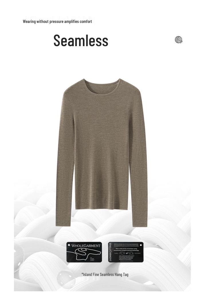 2026 Spring Seamless Round Neck Fine Knit Base Layer Shirt - 18 Gauge Superfine Wool