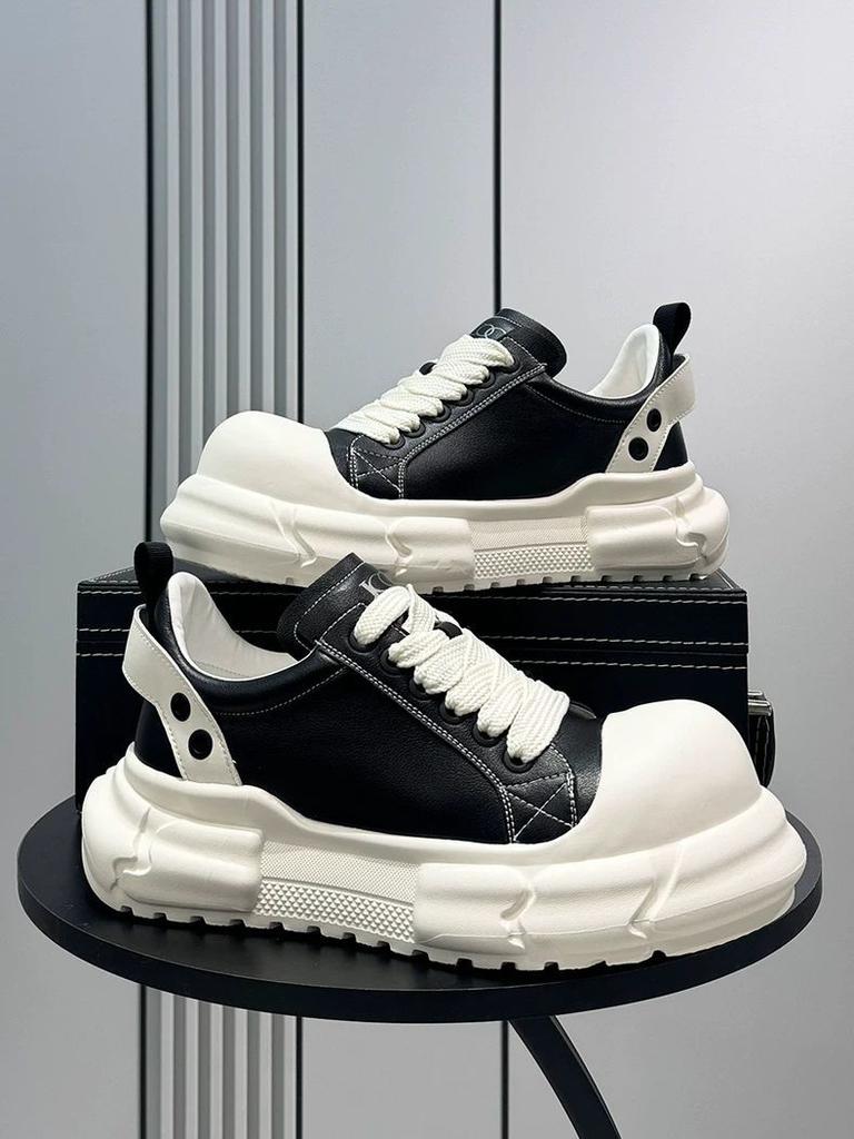 Ugly Cute Big Head Men's  New Black and White Round Head Thick Sole Inner Height-increasing Breadboard Shoes
