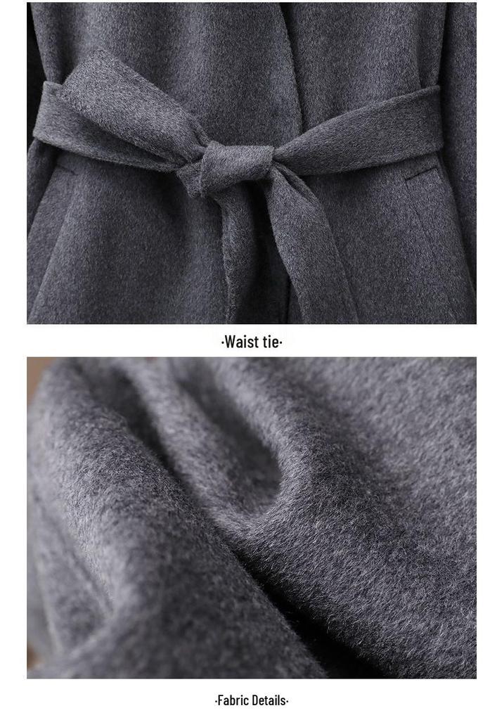 Women's Spring 2026 Cashmere Double-Faced Wool Coat with Warm Scarf Collar