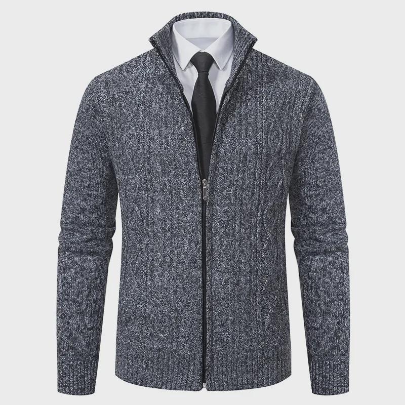 Men's Trendy Knitted Stand-Up Collar Sweater Cardigan - Autumn/Winter Warmth