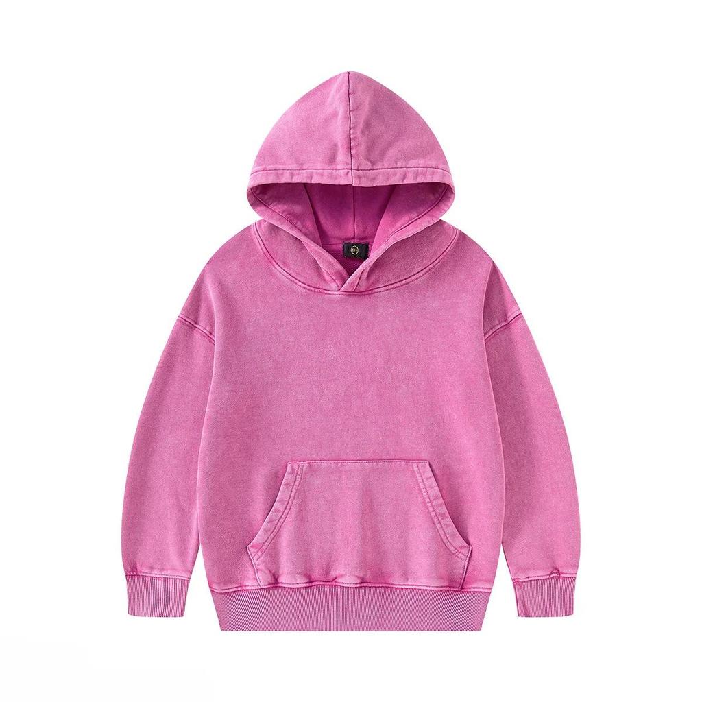 Children's Streetwear Trendy Cool 350G Terry Cotton Vintage Zipper Hoodies Boys Girls Casual Sport Tops Outerwear Kids Clothes