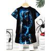 Boys' set of fashionable 3D printed casual pullover, short sleeved shorts, T sports shirt, boys' outdoor T-shirt shorts