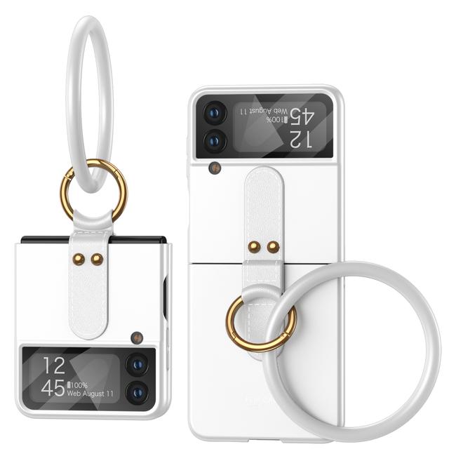 

Ультратонкий матовый чехол для Samsung Galaxy Z Flip 4 3, кольцевой держатель, кронштейн с ремешком на запястье, зеркальная пленка, противоударная жесткая задняя крышка For Galaxy Z Filp 3 белый