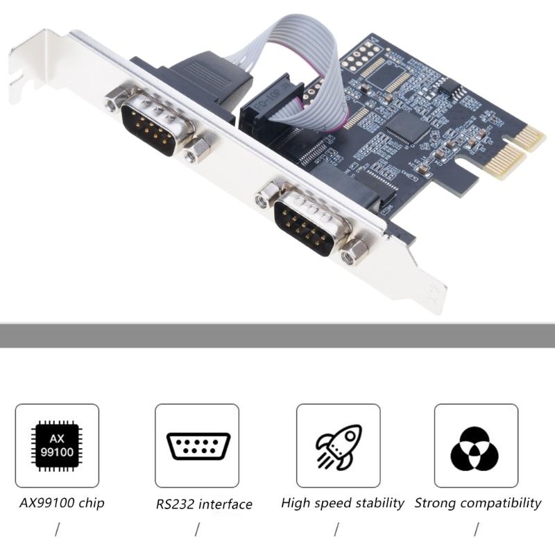 Double Port PCIExpress Serial Adapter Card RS232 COM Port Compatibles Multiple Operating Systems