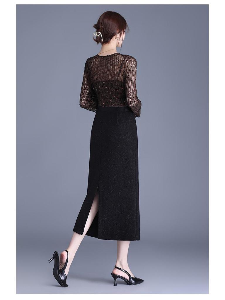 2026 Spring/Summer Elegant High-Waisted Bodycon Midi Skirt with Slit