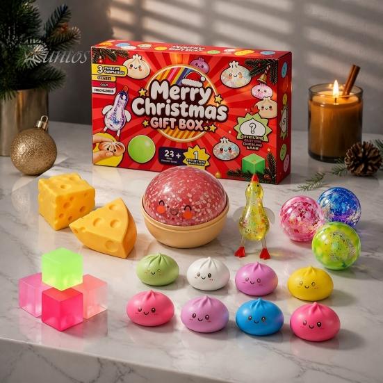 Relaxing Fidget Toys for Daily Use Squeeze Advent Calendar, Soft Bun Sensory Toys, Christmas Stocking Educational Tools Concentration Stuffer, Stress