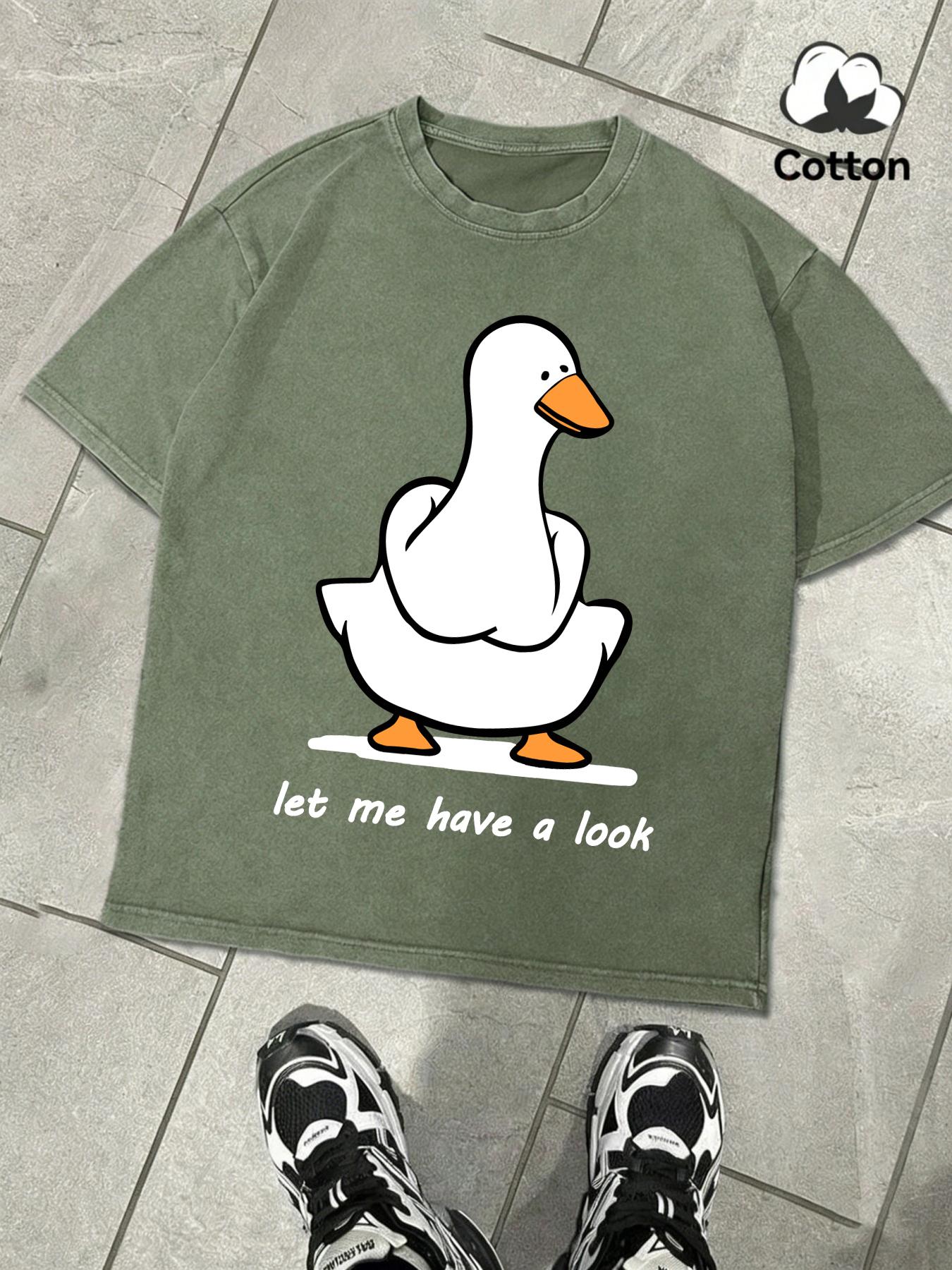 

Let Me Have A Look Goose Design Washed TShirt Mens Summer ONeck Retro Tops Cotton Loose Short Sleeve Unisex Fashion Clothing S