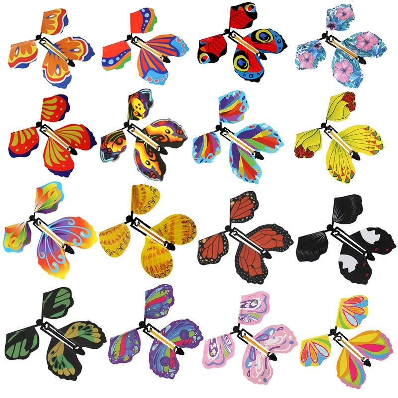 10Pcs Random Color Magic Flying Butterfly Wind Up Toy Bookmark Internet Celebrity Colorful Butterfly Simulation Party Gift