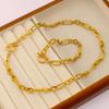 Trendy Stainless Steel Oval & Round Bracelet Necklace Set with Exaggerated OT Buckle Design