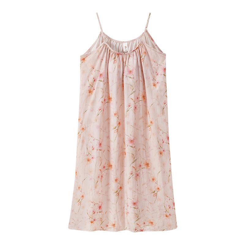 Lyocell Nightgown with Chest Pad, Women's Summer Suspender Pajamas, Maternity Plus Size, Cool Thin Tencel Dress.