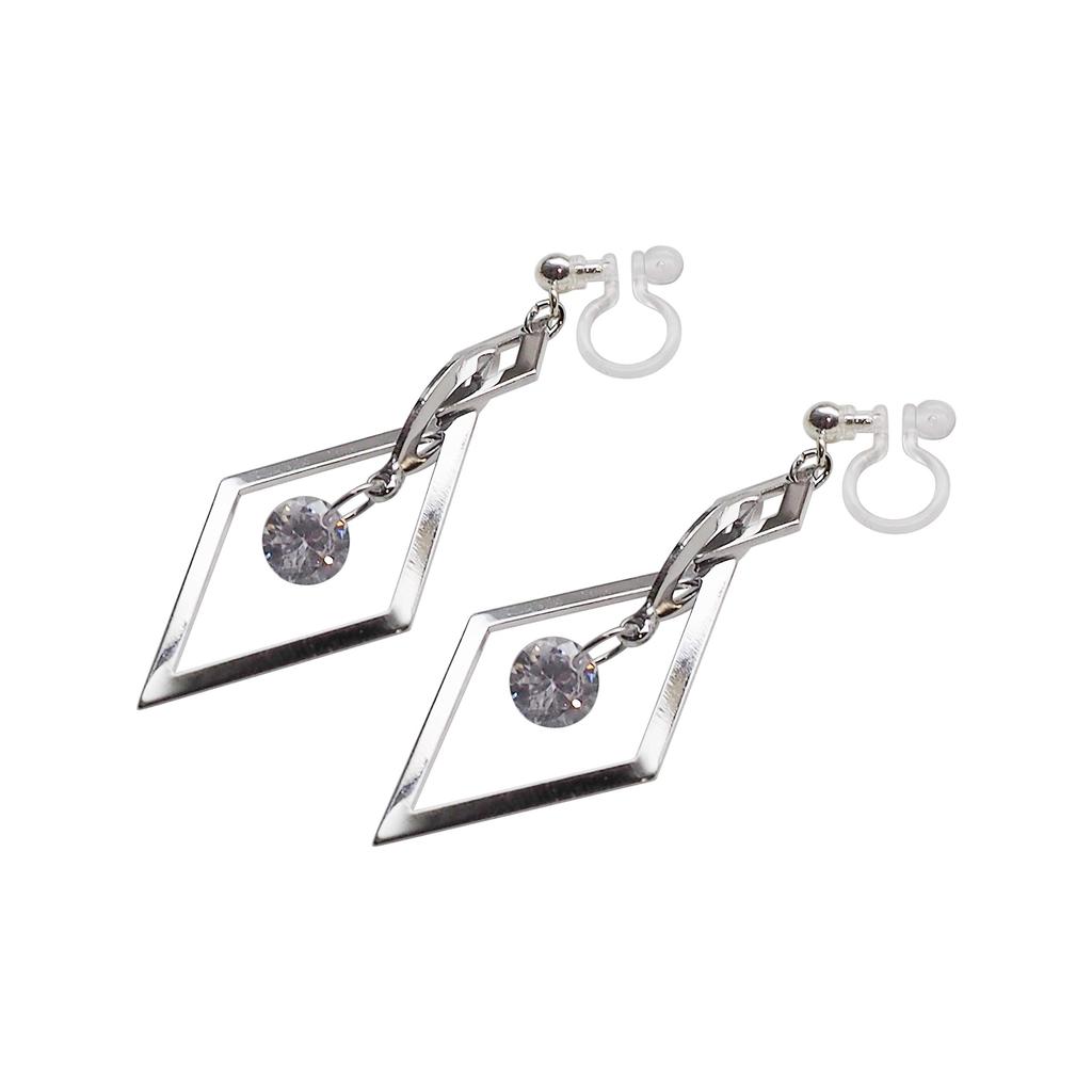 Earrings for Resin Miyabi Grace [Cubic Zirconia] Women, Dangling, Non-Pierced Earrings, Elegant, Adult, Formal, Large, Painless, Crystal, Square,